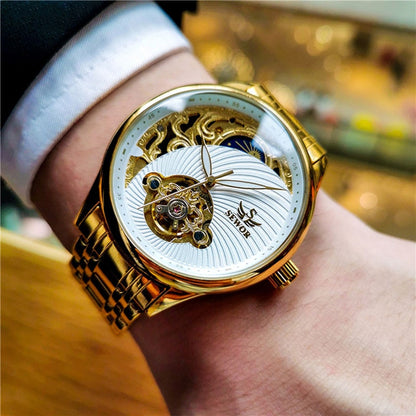 Relógio 2024 SEWOR Masculino Skeleton Design Tourbillon // Relógio Mecânico Automático Masculino Casual Negócios // À Prova D' Água // Fase da Lua // Belíssimo Relógio para Presente!!!