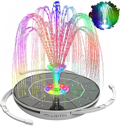 Bomba de Fonte Solar AISITIN 3,5W LED // Com 8 luzes LED Coloridas para Piscina com 16 bicos DIY e Bateria de 3000mAh Para Jardim, Piscina // Simplesmente Encantadora!!!