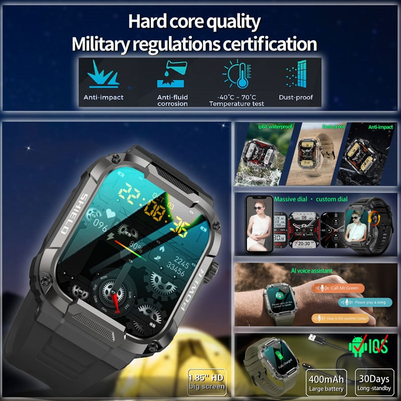 Smartwatch 2023 Novo // Relógio Inteligente Militar Robusto Masculino para Xiaomi / Android / Ios // Ftiness // Relógios Ip68 à prova d'água // Chamada Bluetooth // O Futuro é Aqui!!!