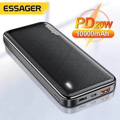 Novo Powerbank Carregador de Bateria Externo 10000 mAh ESSAGER PD 20W // Powerbank Carregamento Portátil Para iPhone, Xiaomi, etc...  // Agora é Carga até umas Horas!!!