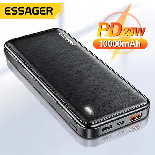 Novo Powerbank Carregador de Bateria Externo 10000 mAh ESSAGER PD 20W // Powerbank Carregamento Portátil Para iPhone, Xiaomi, etc...  // Agora é Carga até umas Horas!!!