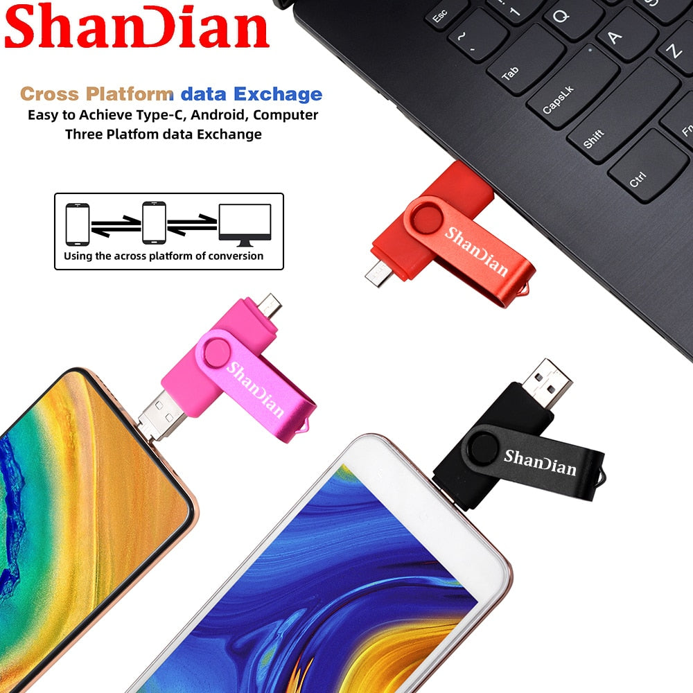 SHANDIAN Multifuncional USB 2.0 // Flash Drive 3 em 1 Micro OTG // Pen Drive de Alta Velocidade // 4 GB 8 GB 16 GB 32 GB 64 GB Memory Stick U Disk