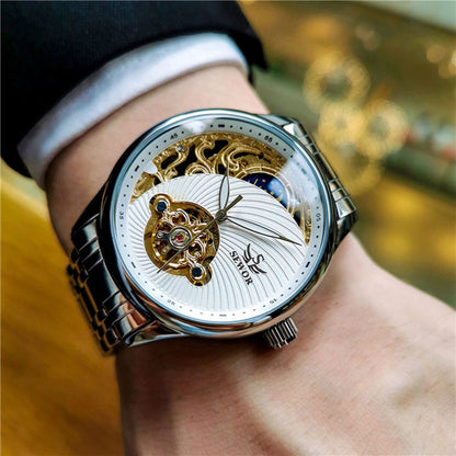 Relógio 2024 SEWOR Masculino Skeleton Design Tourbillon // Relógio Mecânico Automático Masculino Casual Negócios // À Prova D' Água // Fase da Lua // Belíssimo Relógio para Presente!!!