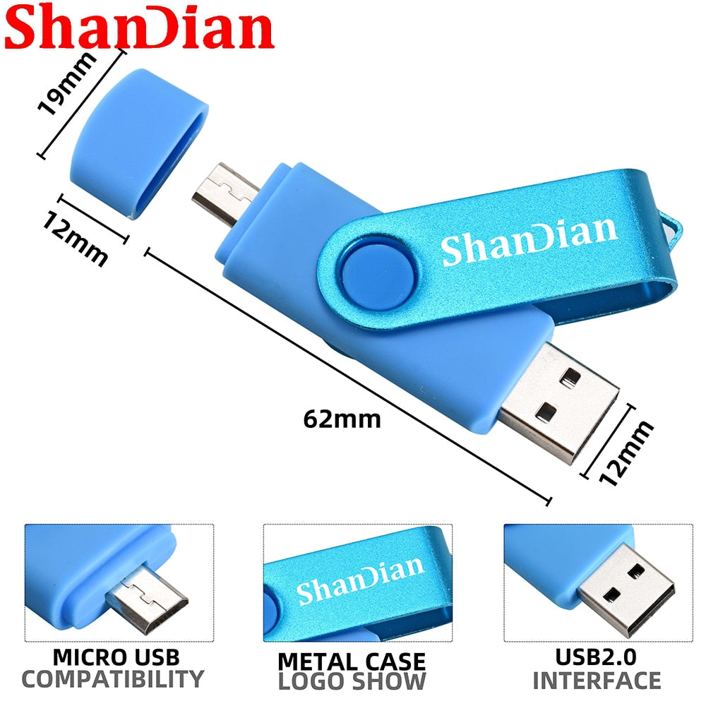 SHANDIAN Multifuncional USB 2.0 // Flash Drive 3 em 1 Micro OTG // Pen Drive de Alta Velocidade // 4 GB 8 GB 16 GB 32 GB 64 GB Memory Stick U Disk