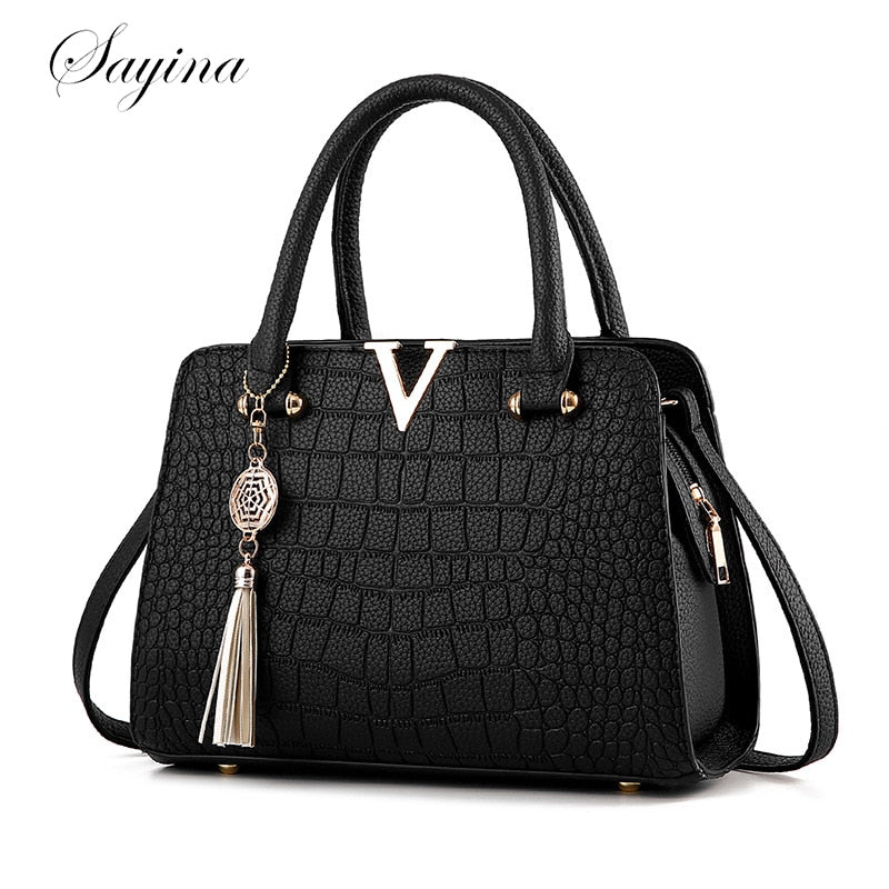 Bolsas Femininas Crocodilo de Alta Qualidade SAYINA // Bolsas Femininas com Alça Superior // Bolsa de Couro com Letras em V // Bolsa de Grife de Grande Capacidade 2023